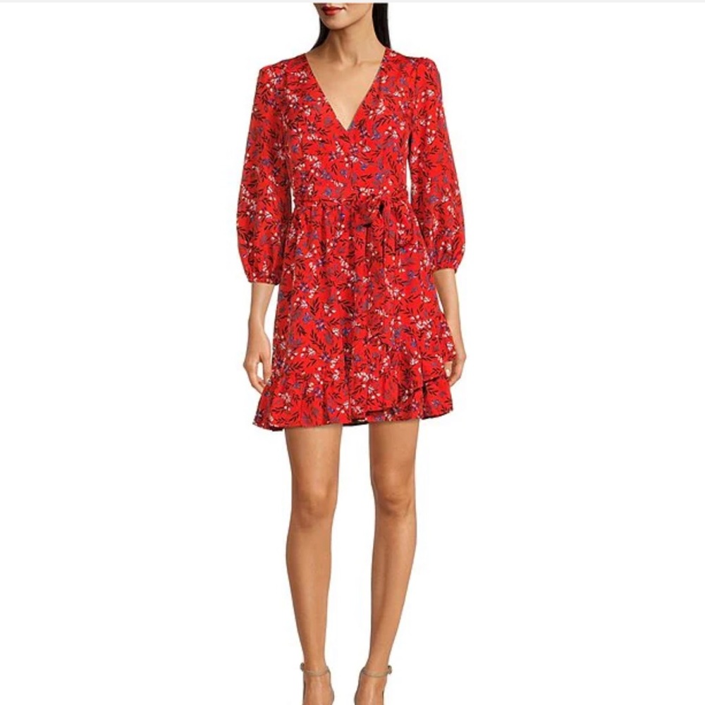 Eliza J Floral Print 3/4 Sleeve Tiered Skirt Dress